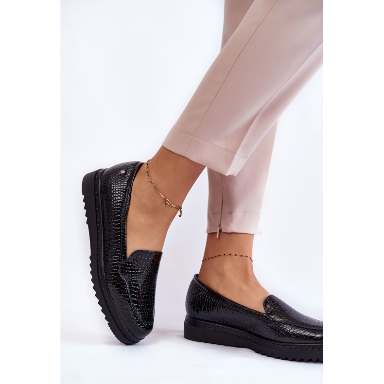 Vinceza Mocasines Lacados Estampado Cocodrilo Sobre Plataforma Diane Negro 2