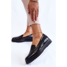 Vinceza Mocasines Lacados Estampado Cocodrilo Sobre Plataforma Diane Negro 3