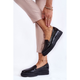 Vinceza Mocasines Lacados Estampado Cocodrilo Sobre Plataforma Diane Negro 5