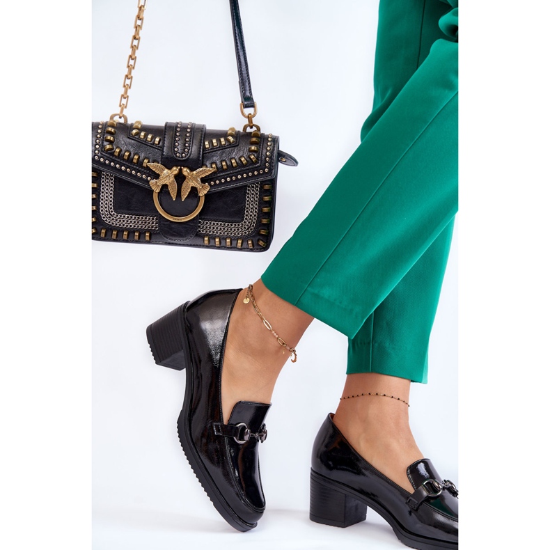 Vinceza Zapatos De Salón De Piel Sobre Un Pilar Con Adorno Semila Negro 2