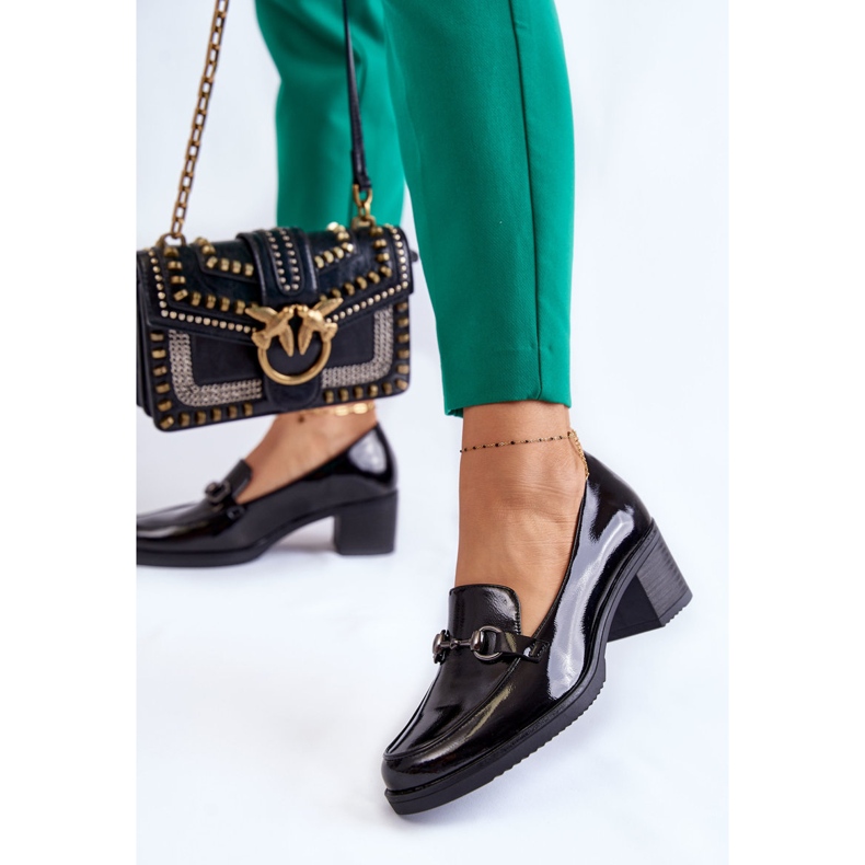 Vinceza Zapatos De Salón De Piel Sobre Un Pilar Con Adorno Semila Negro 1