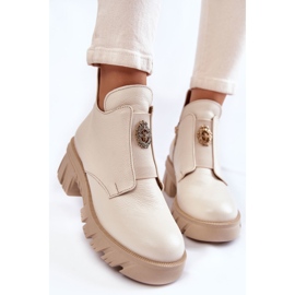 PL5 Botas De Mujer De Piel Con Adorno Maley Beige Claro 2