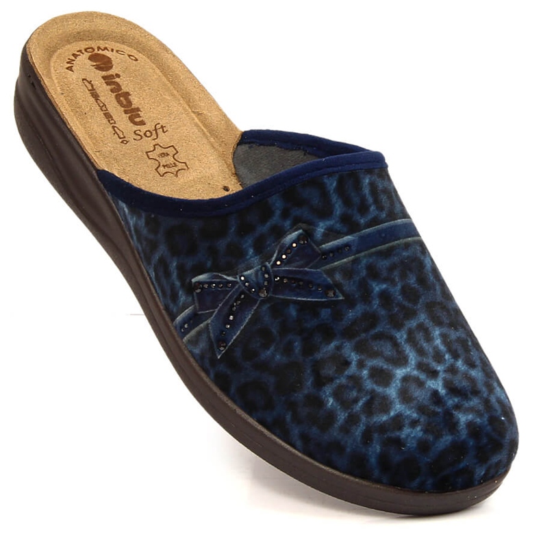 Cómodas zapatillas de casa de mujer Inblu azul marino con estampado de leopardo 1