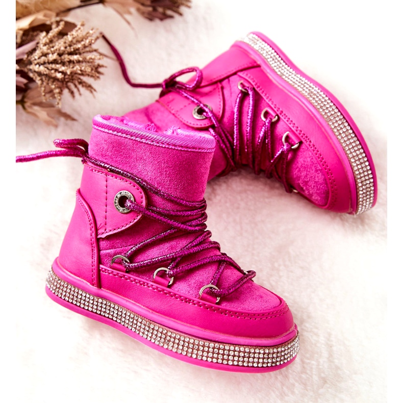 FR1 Botas de nieve para niños con circonita Wellma Fucsia rosado 1