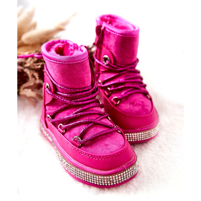 FR1 Botas de nieve para niños con circonita Wellma Fucsia rosado 2