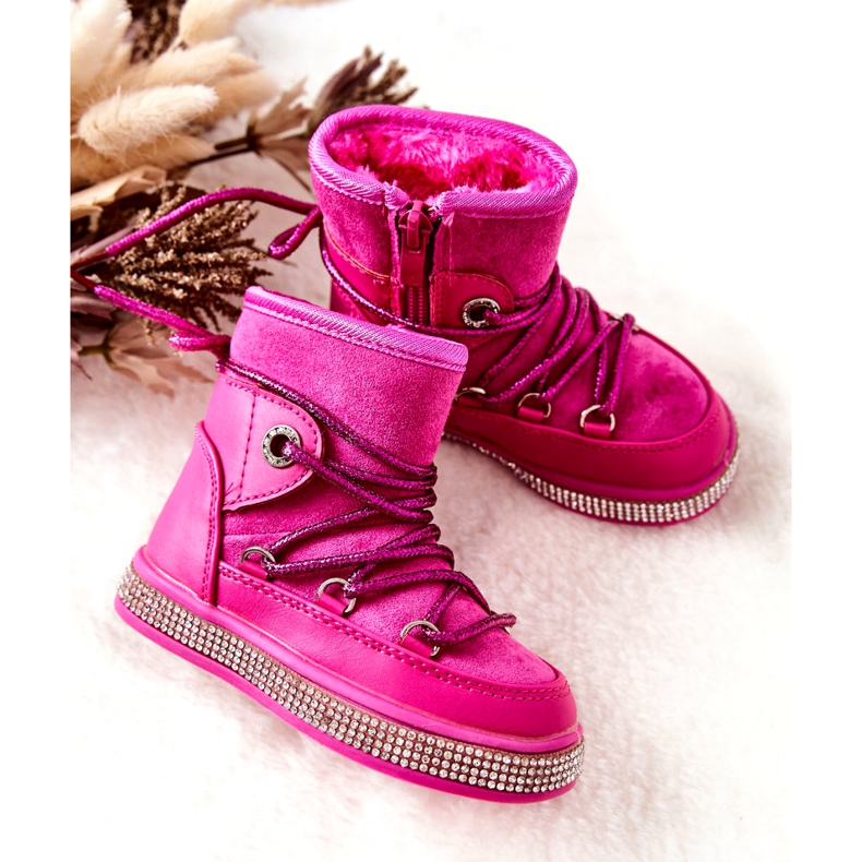 FR1 Botas de nieve para niños con circonita Wellma Fucsia rosado 4
