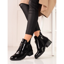 Botines de mujer de charol con tacón plano negro 2