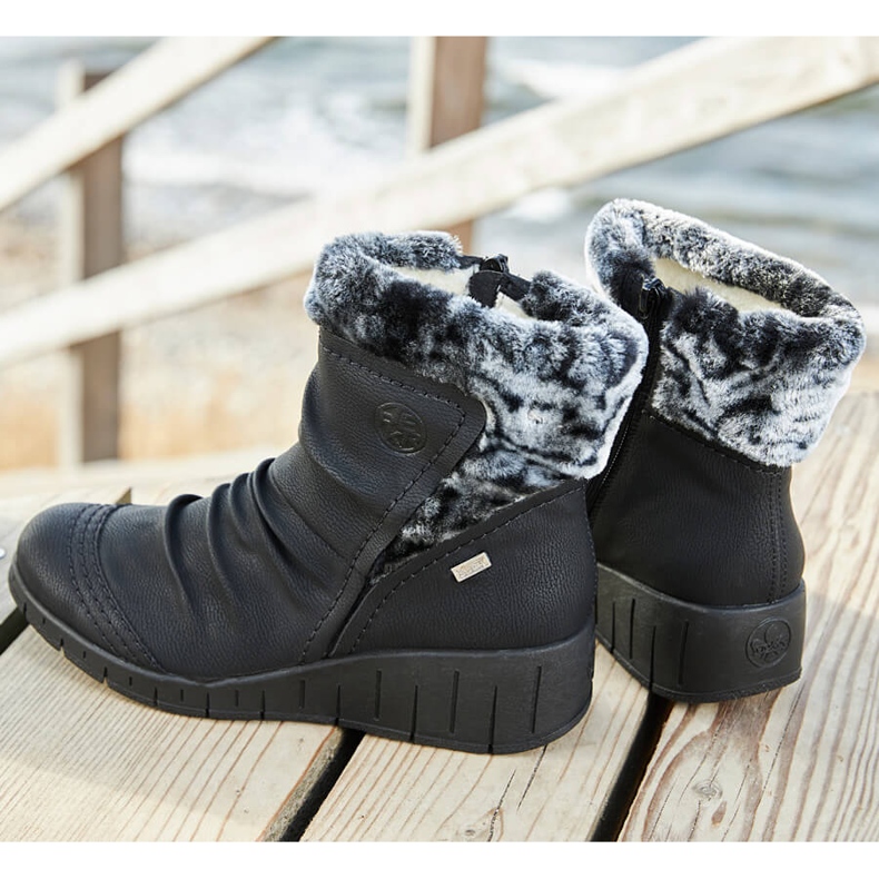 Negro Rieker Y1361-00 botas impermeables de invierno para mujer blanco 1