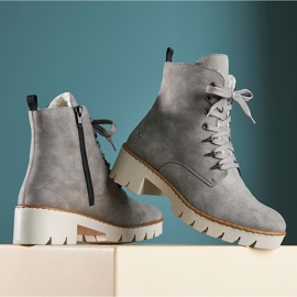 Cómodas botas de plataforma gris cálido Rieker X5701-40 para mujer 3