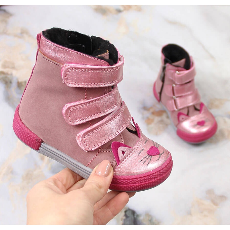 Botas niña con velcro insuladas rosas gatos Kornecki 6899 rosado 1