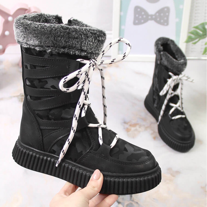 Zapatos niña Potocki negros con pelo 1