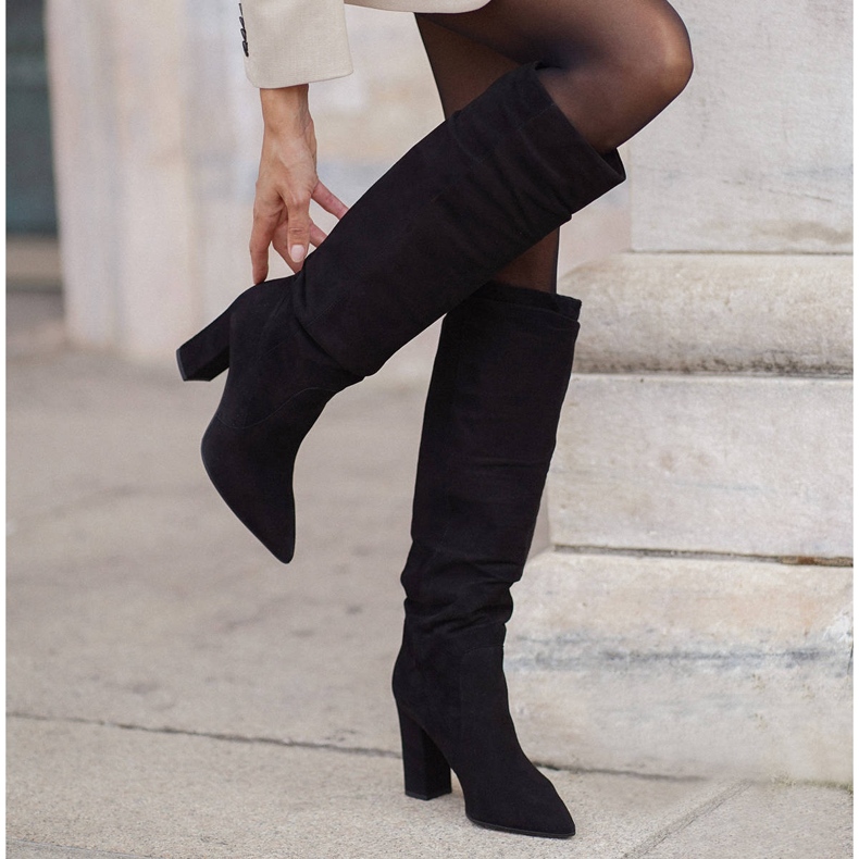 Marco Shoes Botas negras altas con volantes de ante natural negro 1