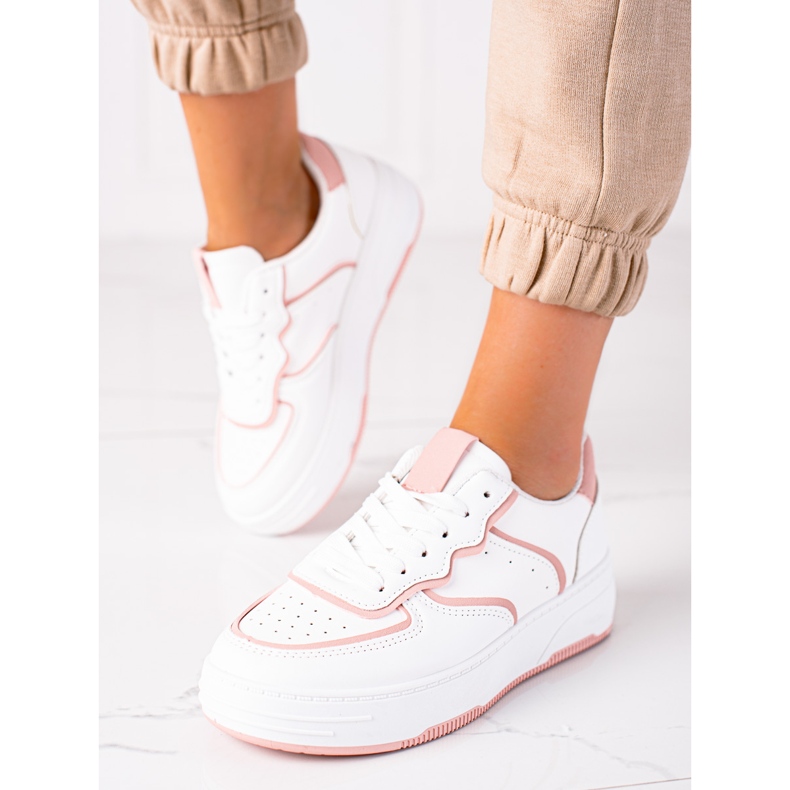 SHELOVET zapatillas de mujer blanco rosa 2