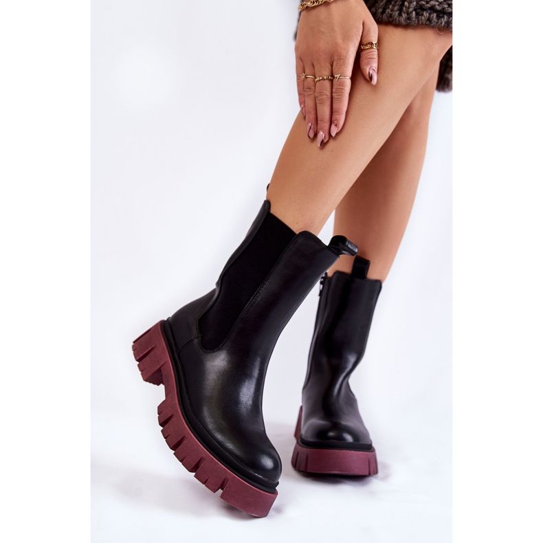 Botas Workers Plataforma Mujer Negro-Clarete Aliana 1