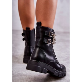 PG1 Botines De Mujer Con Adornos Atados Negro Leonés 3