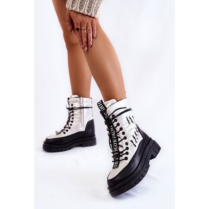 Vinceza Botas De Nieve De Mujer Con Cordones Blanco Y Negro Sharmen 2
