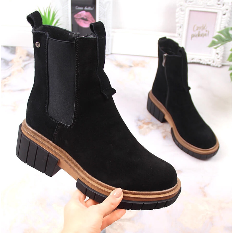 Botines de piel y ante para mujer con aislamiento negro Filippo 1