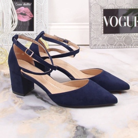 T.Sokolski Zapatos de salón para mujer de ante con tacón en punta, azul marino 2