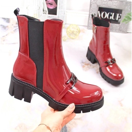 Botas lacadas sobre taco y plataforma con cadena, rojo cálido Potocki 1