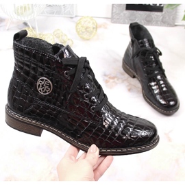 Botas de piel lacada para mujer insuladas croco negro Rieker 71205-00 1