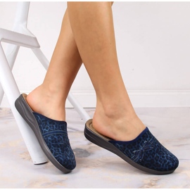 Cómodas zapatillas de casa de mujer Inblu azul marino con estampado de leopardo 6