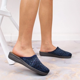 Cómodas zapatillas de casa de mujer Inblu azul marino con estampado de leopardo 7