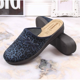 Cómodas zapatillas de casa de mujer Inblu azul marino con estampado de leopardo 4