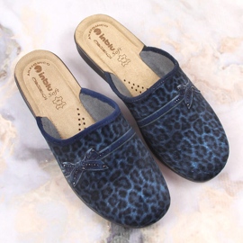Cómodas zapatillas de casa de mujer Inblu azul marino con estampado de leopardo 5