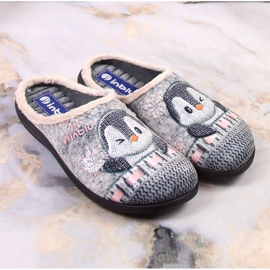 Cómodas zapatillas de estar por casa calentitas para mujer con el pingüino de Inblu gris 3