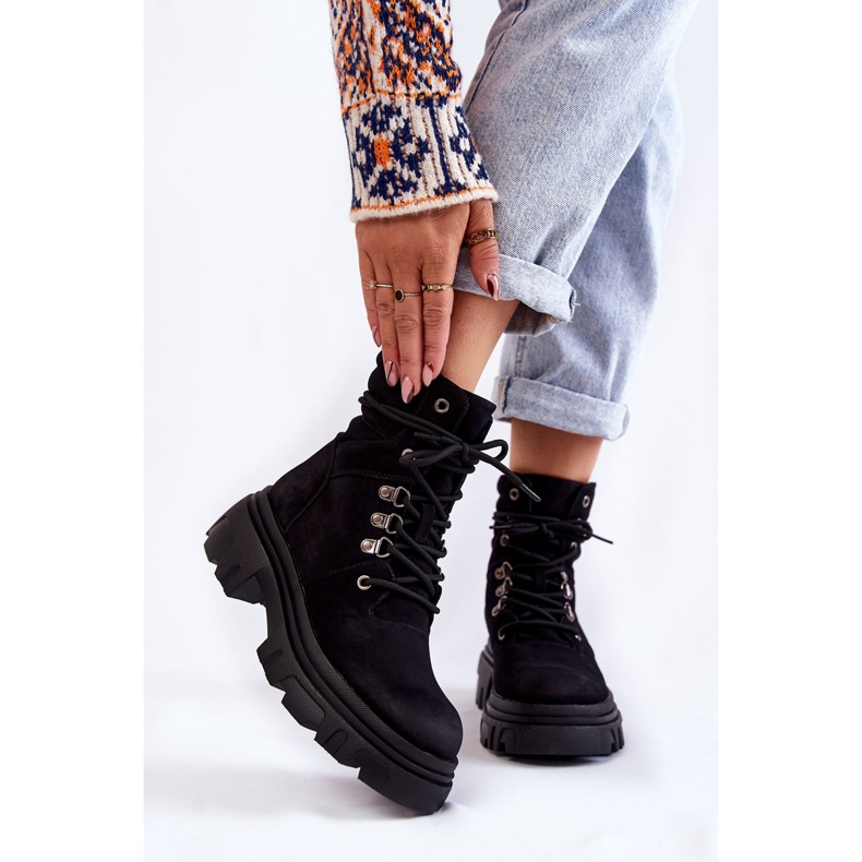 Botas cálidas de piel con cordones Negro Merisha 1