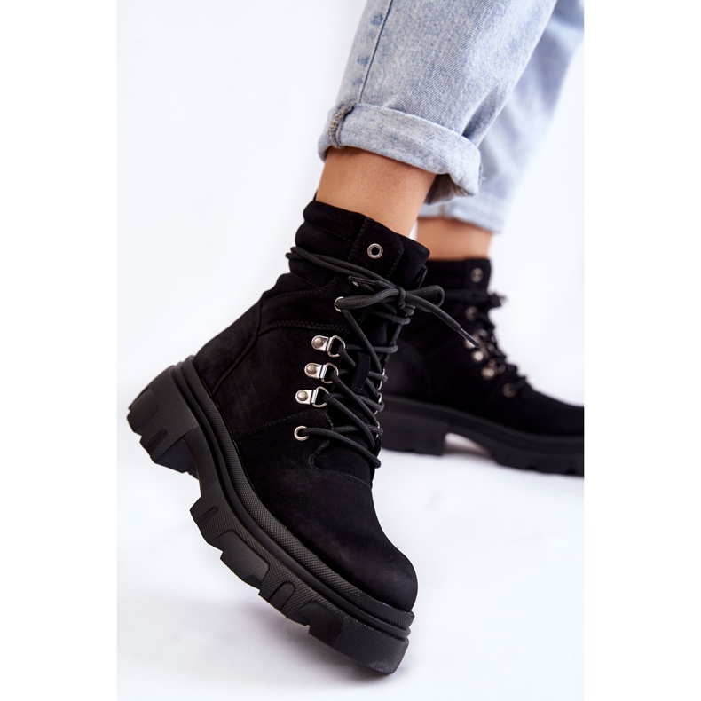 Botas cálidas de piel con cordones Negro Merisha 2