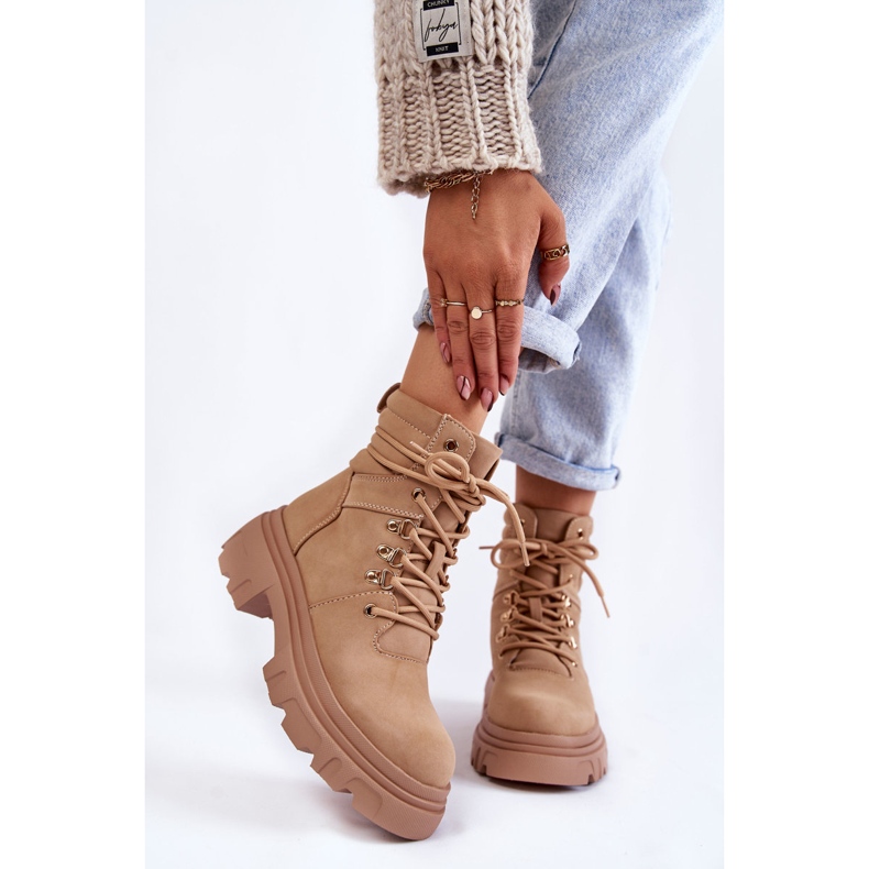 Botas cálidas de cuero con cordones Beige Merisha 1 Botas cálidas de cuero con cordones Beige Merisha 1