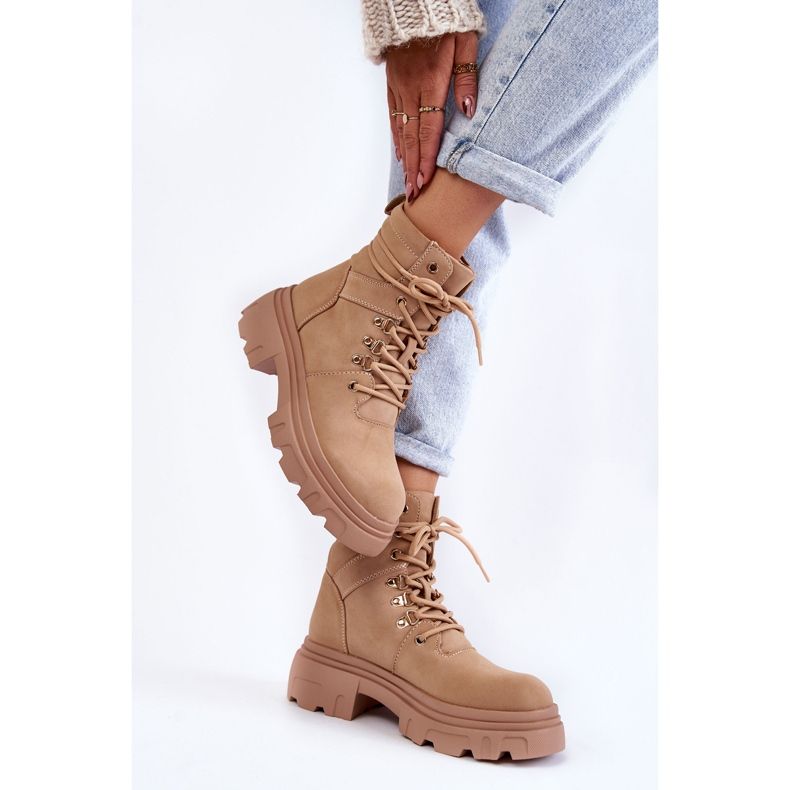 Botas cálidas de cuero con cordones Beige Merisha 2 Botas cálidas de cuero con cordones Beige Merisha 2