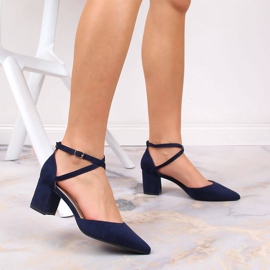 T.Sokolski Zapatos de salón para mujer de ante con tacón en punta, azul marino 4