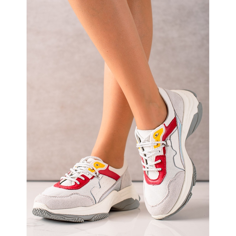 Goodin Cómodas zapatillas de cuero blanco gris multicolor 1