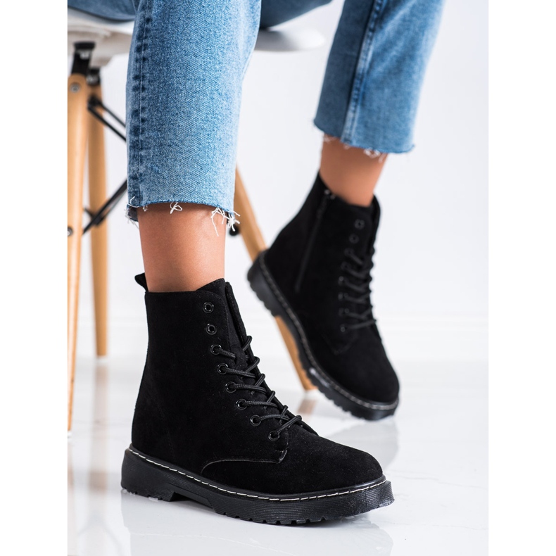 SHELOVET Trappers de gamuza cálida negro 1