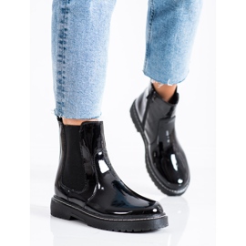 SHELOVET Botines lacados con pelo negro 2