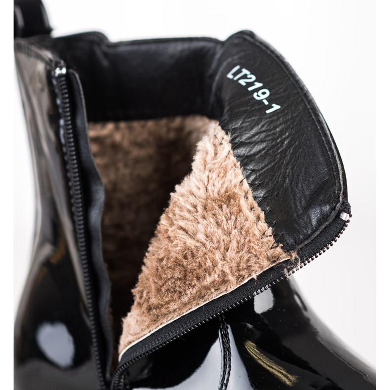 SHELOVET Botines lacados con pelo negro 1