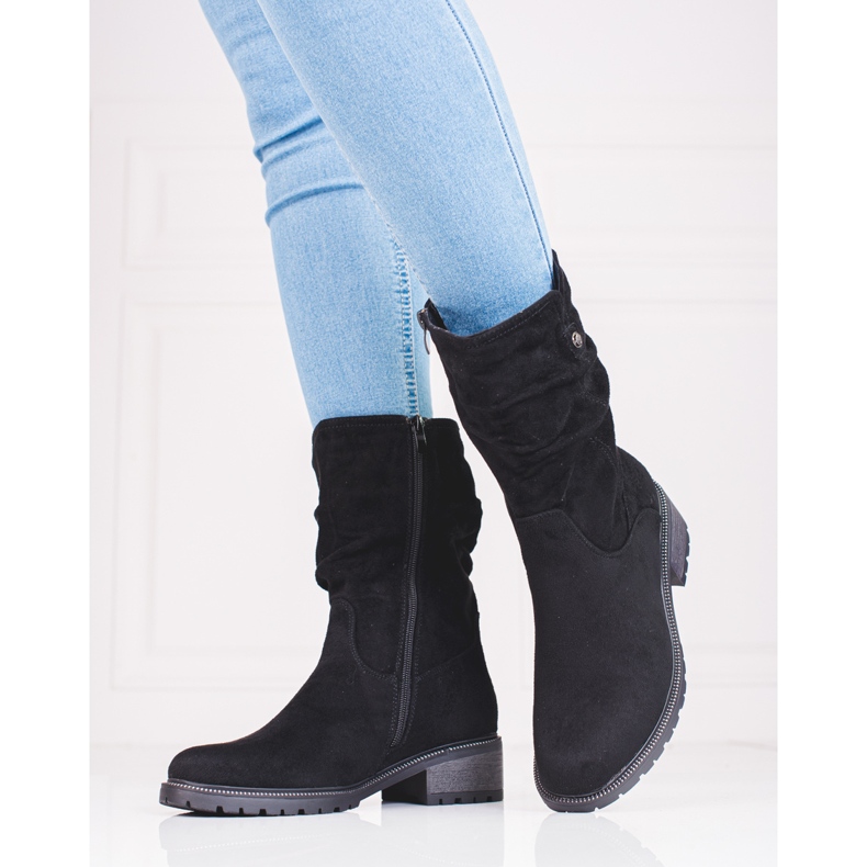 Botas altas shelovet de mujer en ante negro 1