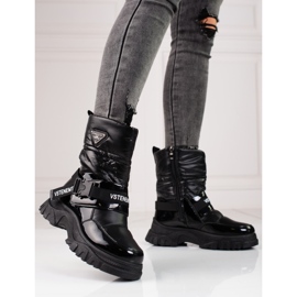 Botas de nieve shelovet para mujer con aislamiento de piel negro 2 Botas de nieve shelovet para mujer con aislamiento de piel negro 2