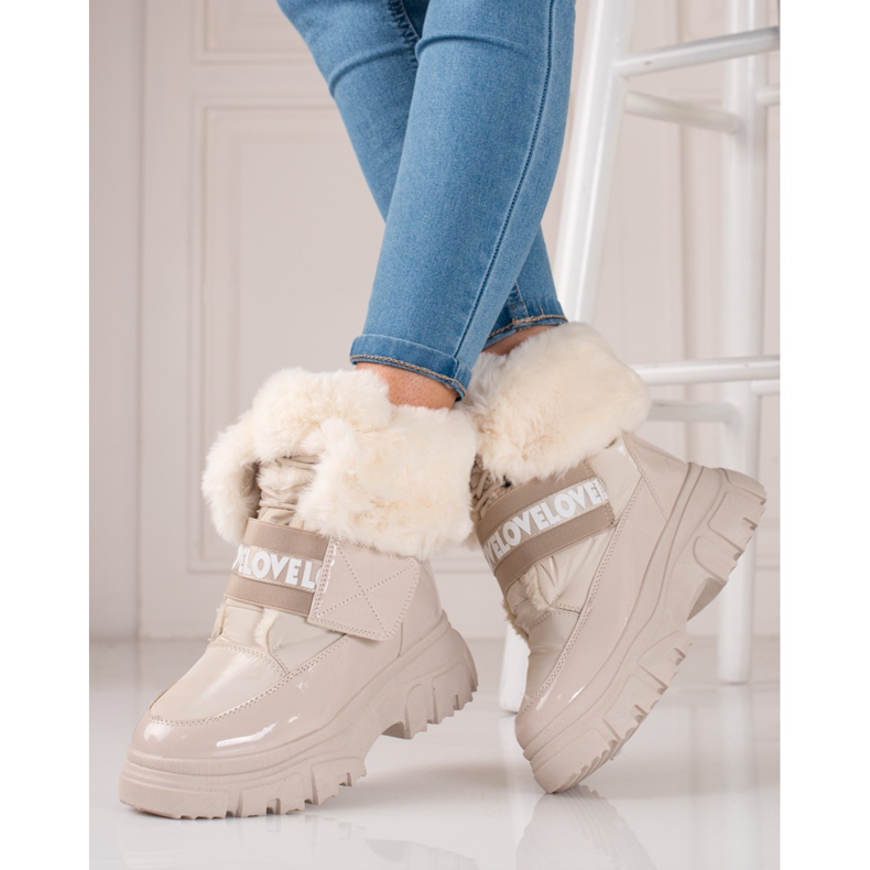Botas de nieve mujer con elástico shelovet beige 1 Botas de nieve mujer con elástico shelovet beige 1