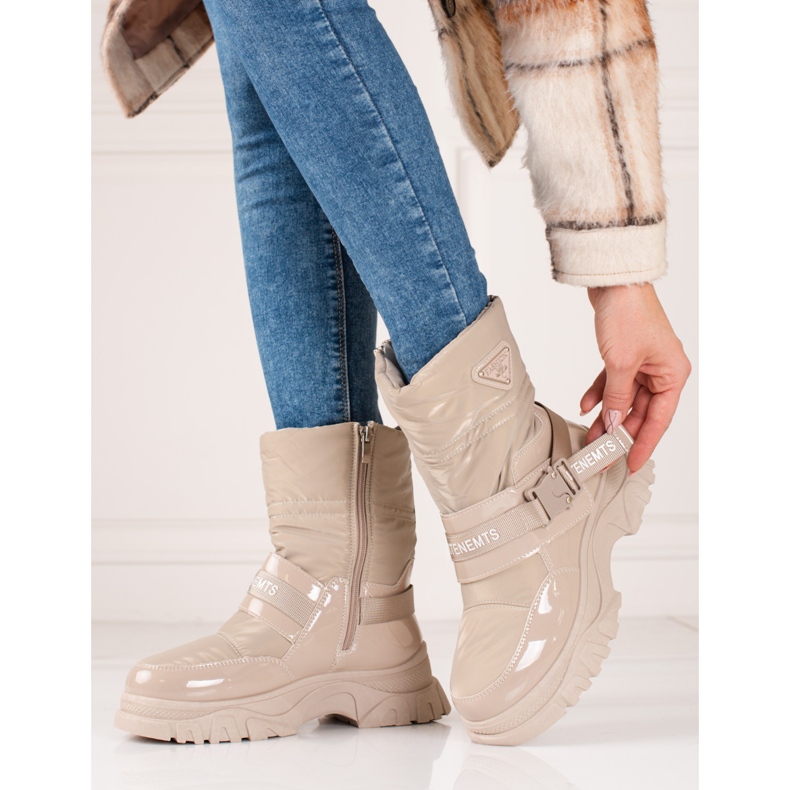 Botas de nieve shelovet para mujer con aislamiento de piel beige 1