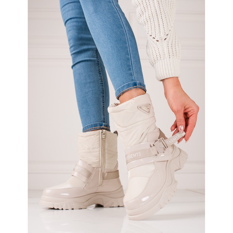 Botas de nieve shelovet para mujer con aislamiento de piel beige 1