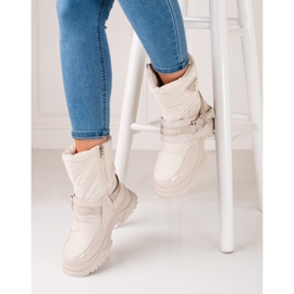 Botas de nieve shelovet para mujer con aislamiento de piel beige 2