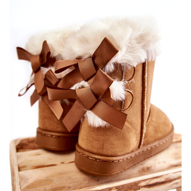 Botas Aislantes Para Niños Con Lazos, Botas De Nieve Beige 2
