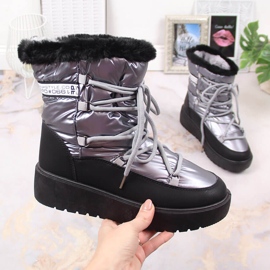 Botas cálidas de invierno con cordones plateadas para mujer Filippo plata 5