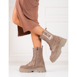 Botas de montaña para mujer High Shelovet fabricadas en piel natural beige 2