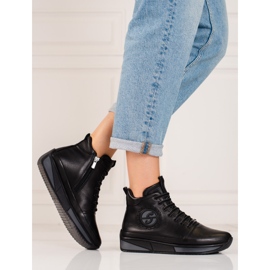 Zapatillas de mujer en la plataforma Shelovet hechas de cuero natural. negro 2