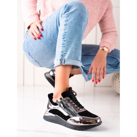W. Potocki Zapatillas deportivas negras y plateadas de piel Potocki negro dorado 1