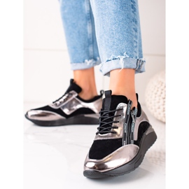 W. Potocki Zapatillas deportivas negras y plateadas de piel Potocki negro dorado 2